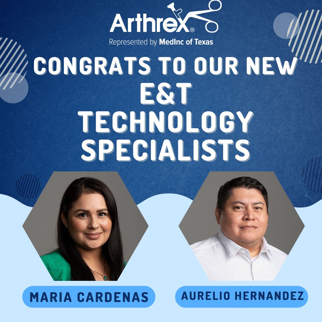 MedincT's tweet photo. We would like to congratulate our two newest E&amp;T Technology Specialists! They completed their week long intensive training and testing at Arthrex last week, congrats on the hard work! We would also like to congratulate David Spears on returning from Delta Force Training. https://t.co/sfk3jfR5zz