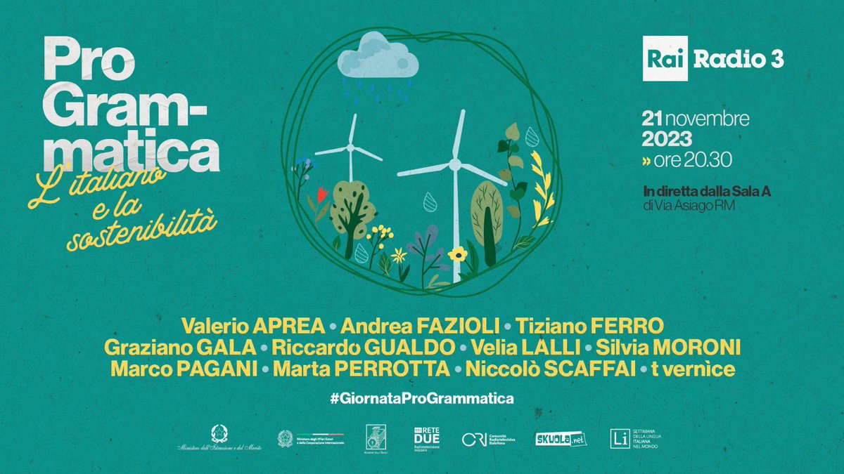 Radio3scienza's tweet photo. Alle 20.30 su @Radio3tweet la serata #ProGrammatica con tanti ospiti per parlare di italiano e #sostenibilità.
Nella puntata di oggi abbiamo dato spazio alle parole per raccontare l’ambiente e i cambiamenti climatici. E poi abbiamo parlato di parità di genere e cibersicurezza, con Anna Vacarelli @CNRsocial_ tra le role model di #HackHer che si terrà domani a Napoli.
Qui la puntata 👉🏻 https://t.co/BFAvRDZjqb
