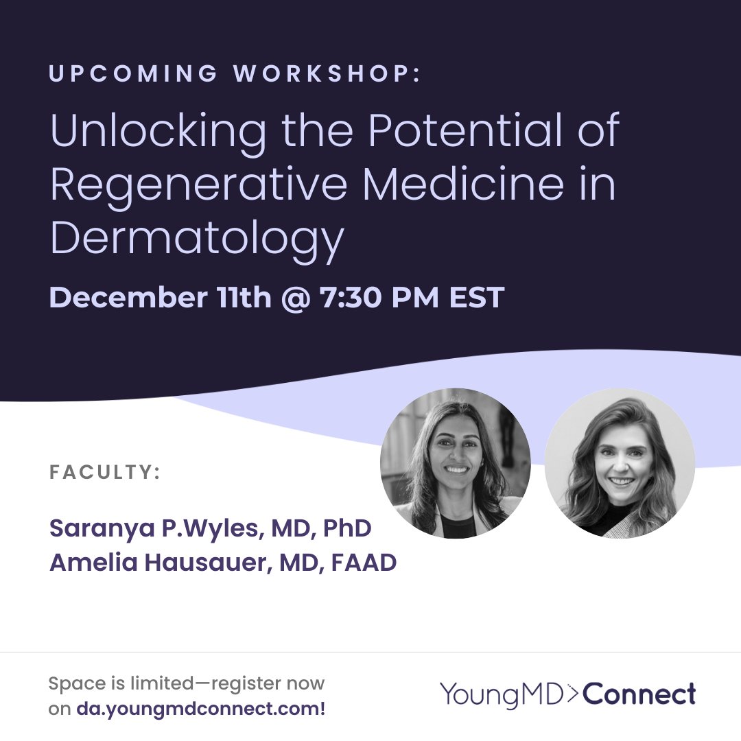YMDC Dermatology & Aesthetics (@ymdc_derm) on Twitter photo Don't miss our very last session of 2023! 🎉
Our latest program delves into the fascinating field of #regenerativemedicine, focusing on the therapeutic applications of Platelet Rich Plasma, Adult Stem Cells, &Exosomes! Join <a href="/drwyles_derm/">Saranya Wyles MD, PhD</a> & Dr. Hausauer: da.youngmdconnect.com Don't miss our very last session of 2023! 🎉
Our latest program delves into the fascinating field of #regenerativemedicine, focusing on the therapeutic applications of Platelet Rich Plasma, Adult Stem Cells, &Exosomes! Join <a href="/drwyles_derm/">Saranya Wyles MD, PhD</a> & Dr. Hausauer: da.youngmdconnect.com