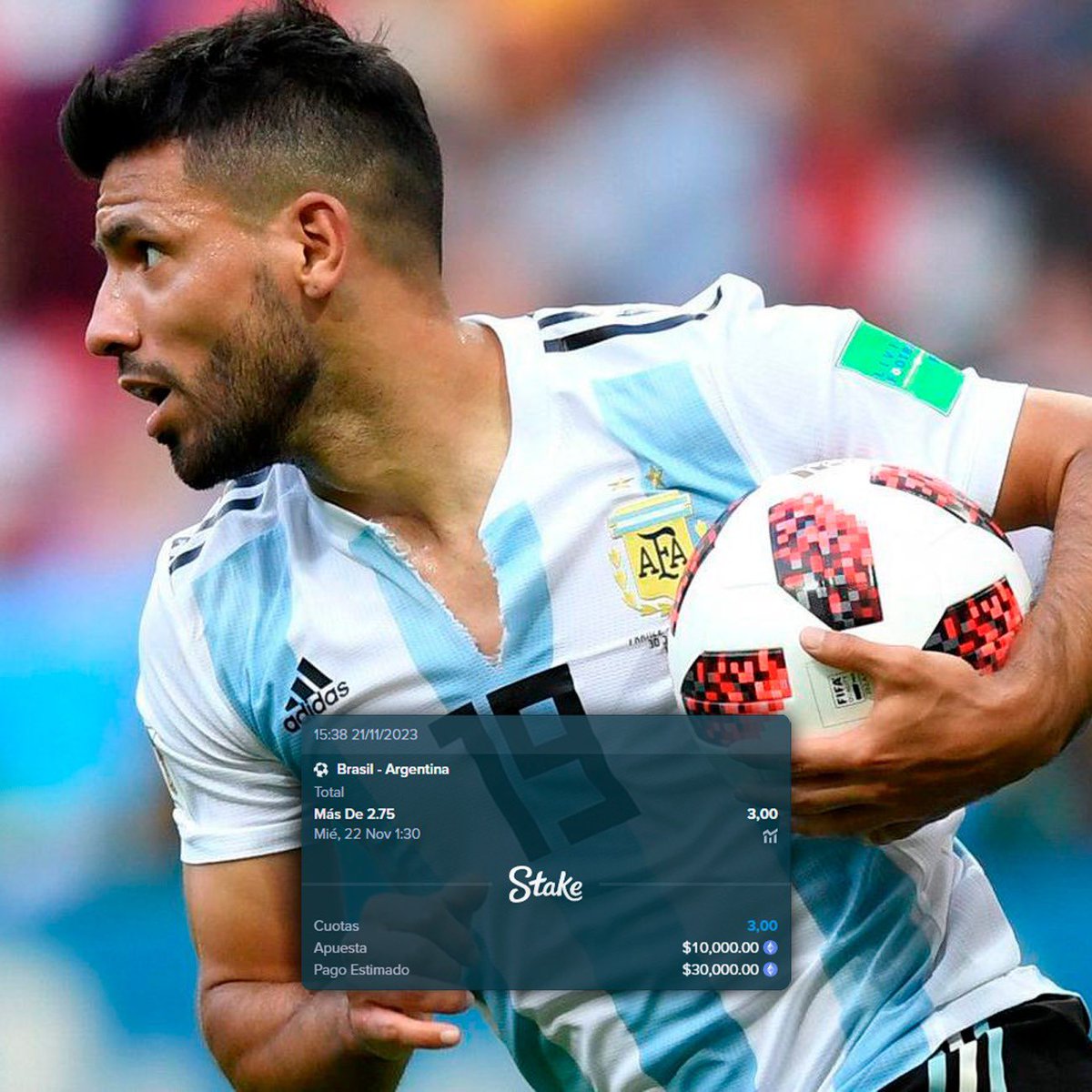 aguerosergiokun's tweet photo. Mi pálpito es que en el partido de hoy habrá varios goles 😎 @Stake https://t.co/0SyRJMK26m
