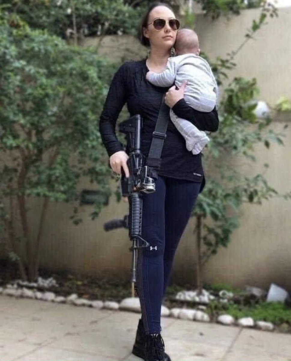 ShayXea's tweet photo. Netanyahooooo:

Only in Israel do our civilians walk around with m16’s while using their children as human shields😂 https://t.co/FjuJdF4Lyn