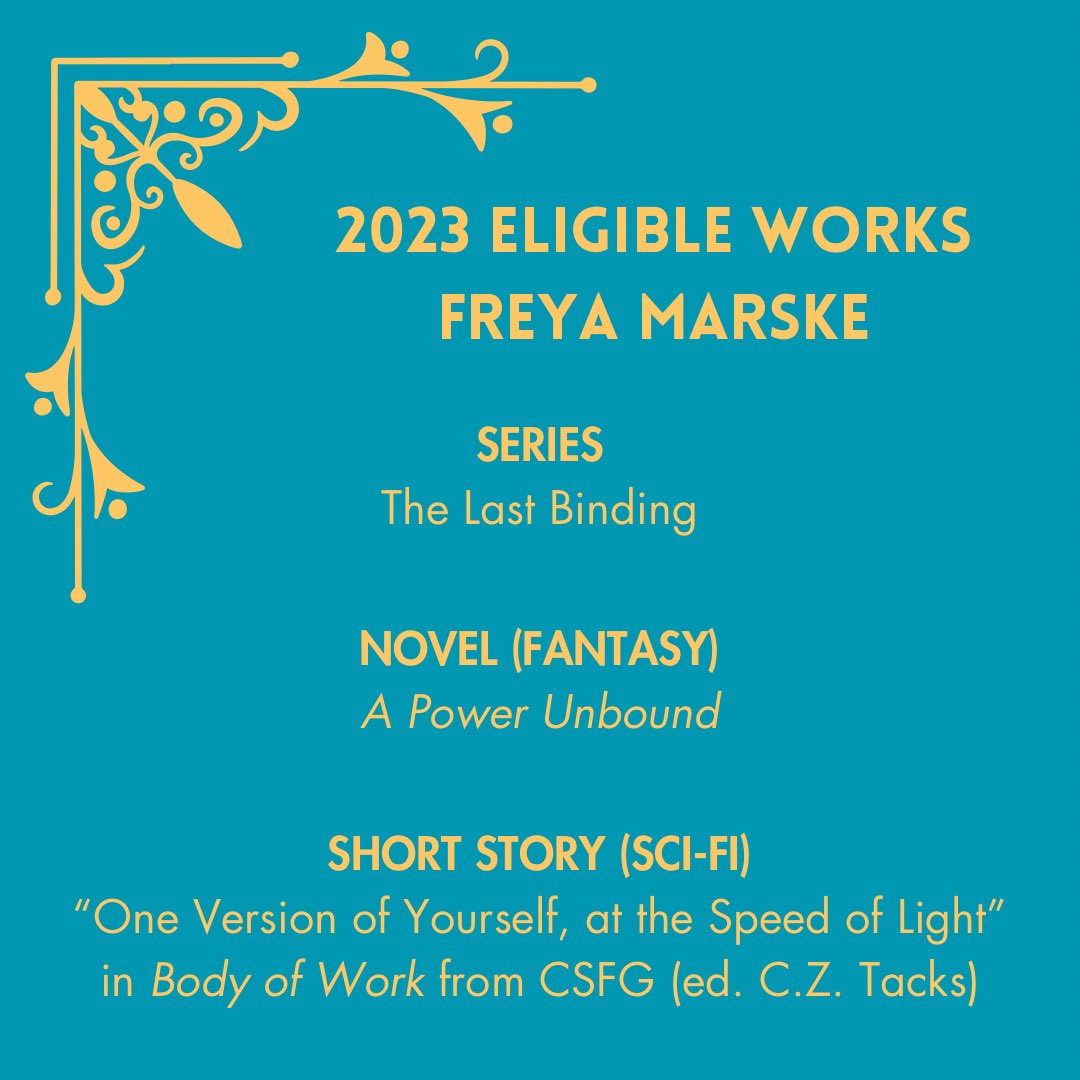 freyamarske's tweet photo. Loath as I am to acknowledge the passage of time in this manner: here's an award eligibility post! 

I'm proud of this whole short list, but especially proud to look back and realise that I've now brought out a WHOLE-ASS TRILOGY. https://t.co/uzlBouSarn