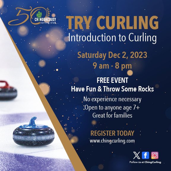 Our 50th anniversary celebration is around the corner and what better time to bring friends and family out to discover our club and the game of curling! Ages 7+ link to register in our bio 😉
.
.
.
#curling #brampton #50years #fun #active #celebrate #fitness #trycurling #winter