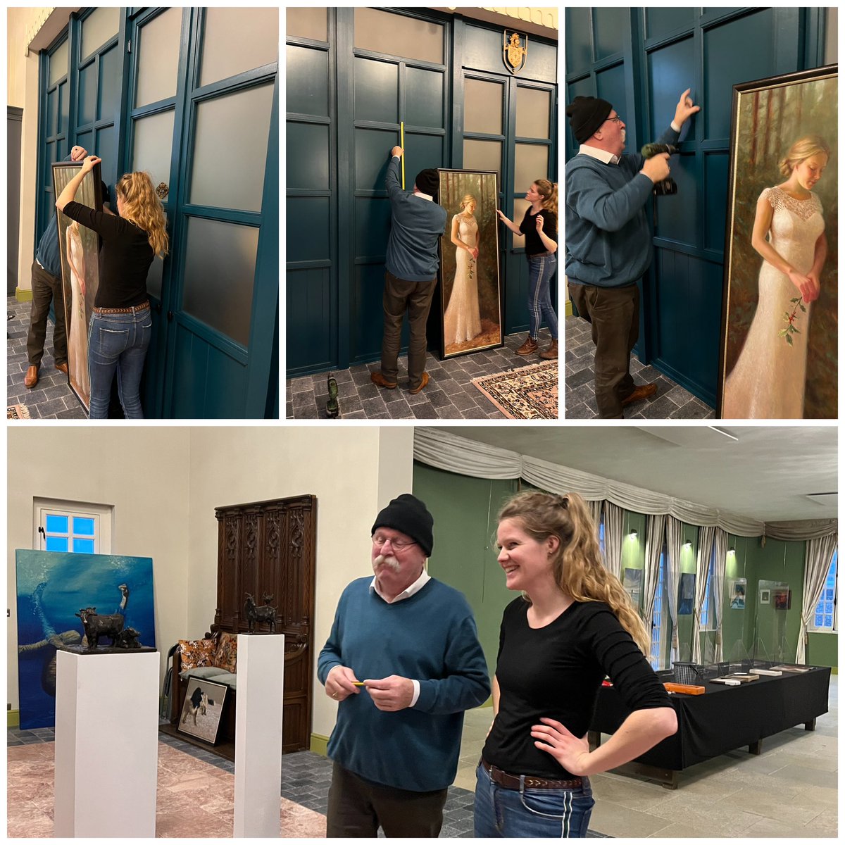 Gezellige Boudel inrichten van de expositie met drie jonge meesters.