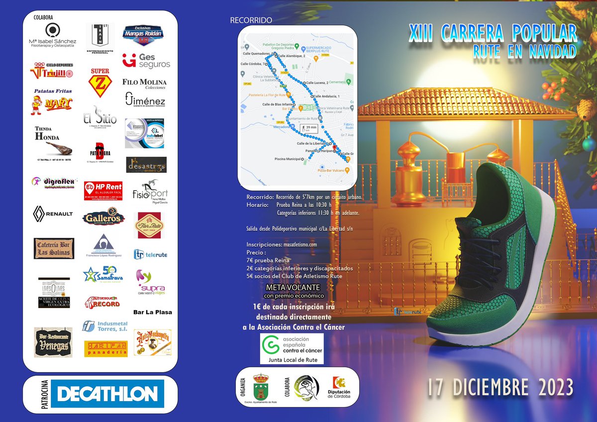 AtletismoRute's tweet photo. Ya tenemos el cartel definitivo de la XIII #CarreraPopular #Rute en #Navidad, organizada por el @AytoRute el #Club @AtletismoRute. La carrera cuenta con una treintena de colaboradores que repasaremos con una serie de vídeos promocionales
Inscríbete aquí: https://t.co/IiUZnVizji https://t.co/1EoBp1wHyS