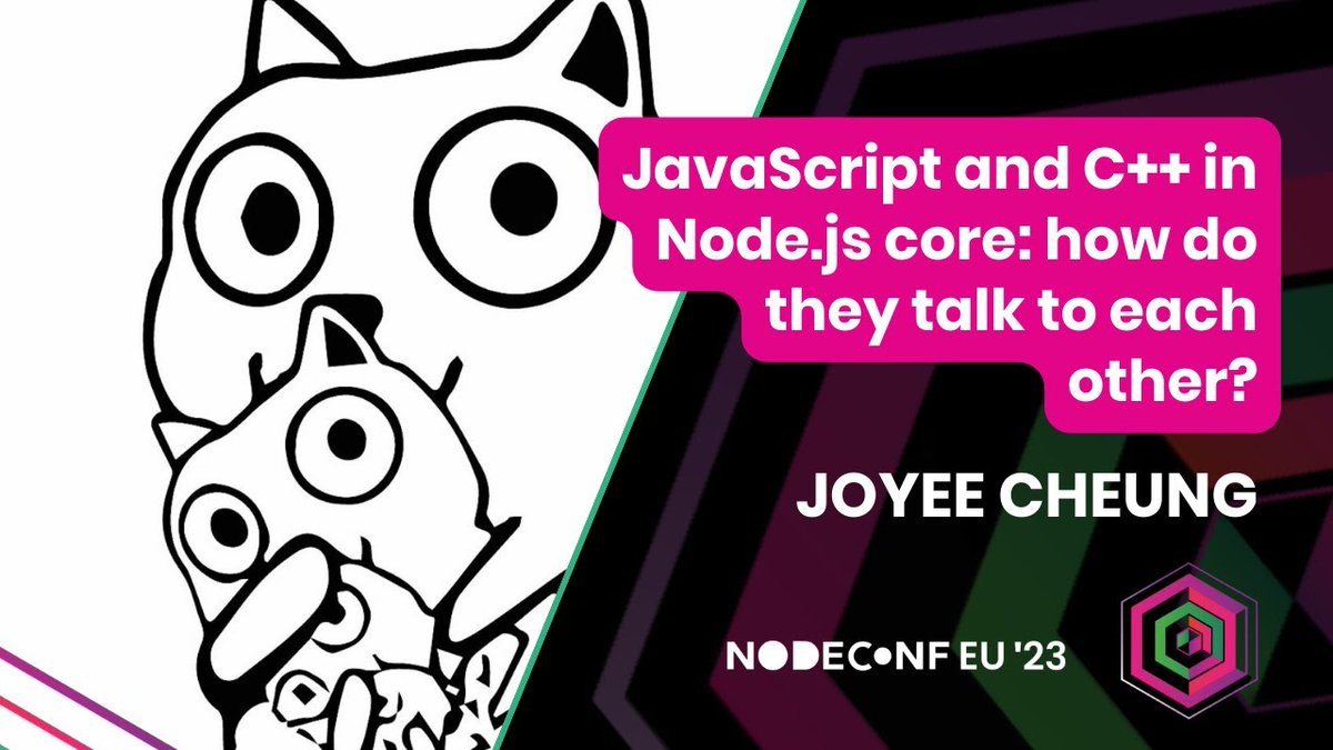 📹 Watch back #NodeConfEU | Nov 2023 @JoyeeCheung | JavaScript and C++ in Node.js core: how do they talk to each other? 📺 >> nf.ie/47BNKMa #Nodejs #JavaScript #OpenSource