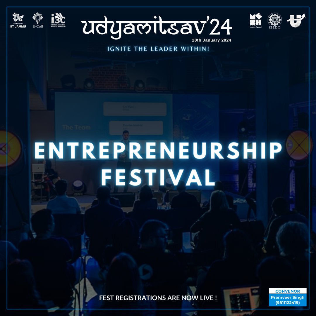 FEST REGISTRATIONS are now LIVE for Udyamitsav'24 🚀
Register Now: lnkd.in/d3qztB3q

@udyamitsav @IITJammu  
#startups #entrepreneurs #iitjammu #entrepreneurship #fest #registrationopen