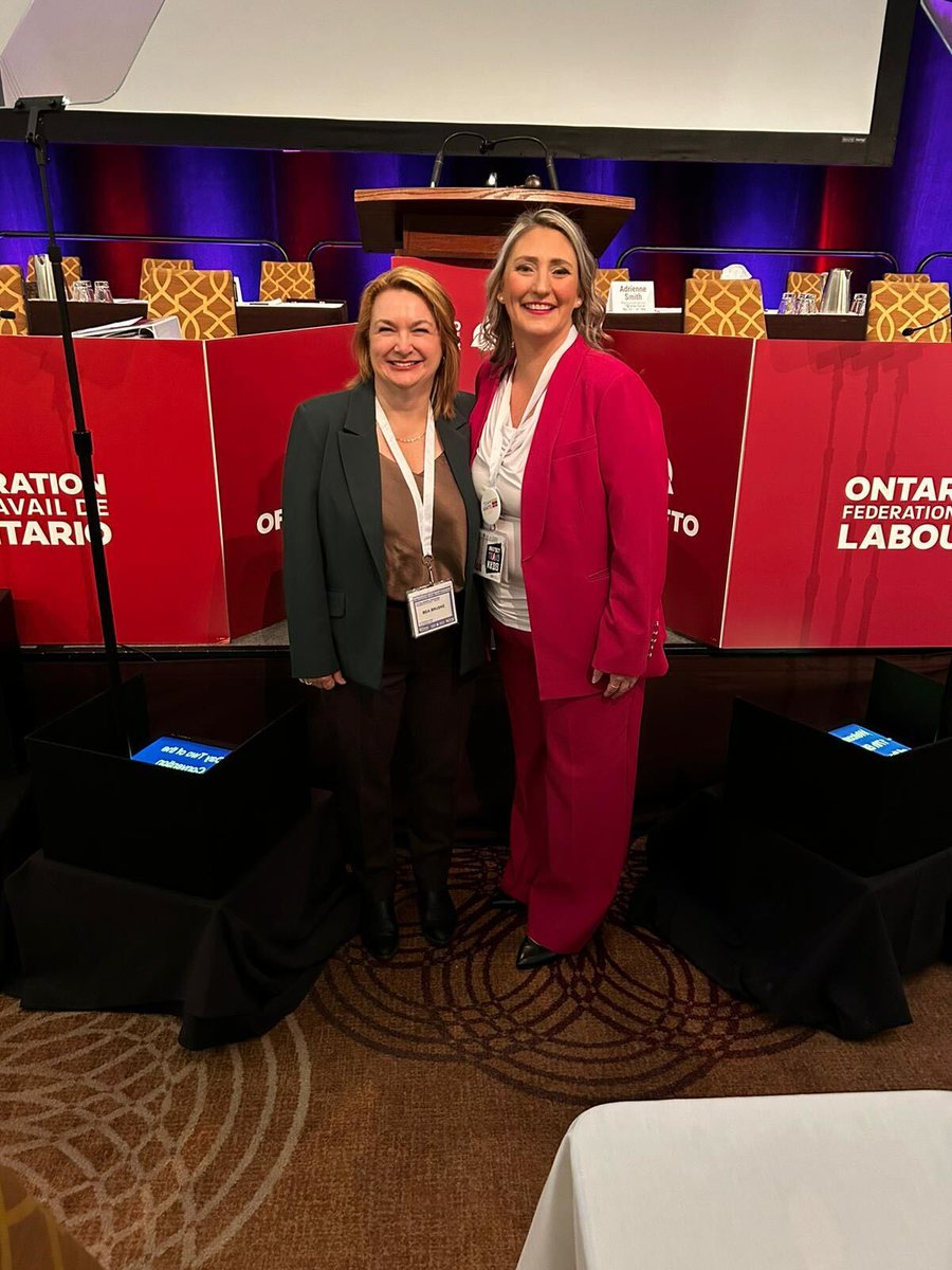 PresidentCLC's tweet photo. Congratulations to Laura Walton (@waltonmom) on being elected the OFL's next president! I look forward to working with you, @AhmadGaiedOFL &amp; @JackieTaylorOFL in the fight for workers in Ontario.
#ONpoli #CanLab #EnoughisEnoughON https://t.co/lk365ux0Ie