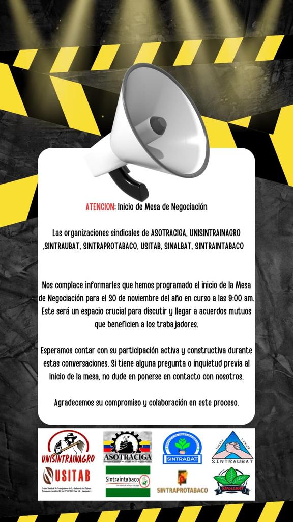 A solo días del inicio de la Mesa de Negociación, queremos reiterar la importancia de su participación activa en este proceso. La colaboración y el diálogo abierto serán fundamentales para alcanzar acuerdos qué beneficien a los trabajadores. <a href="/MintrabajoCol/">MinTrabajo</a>