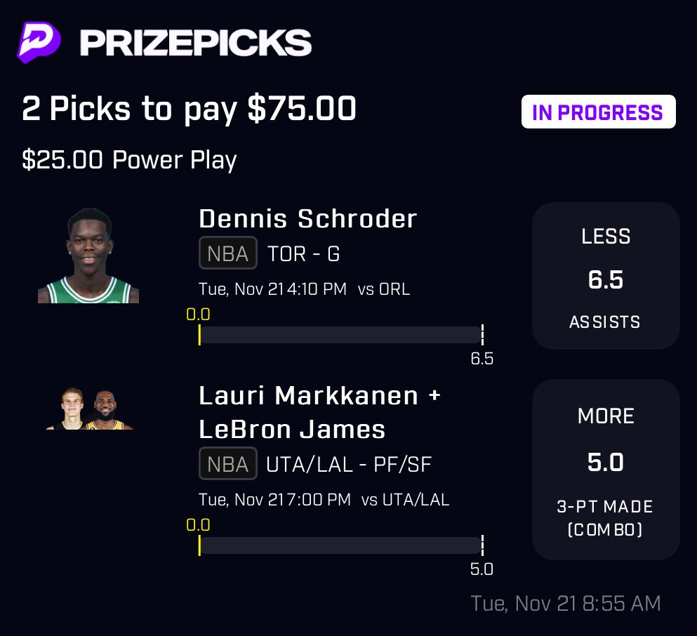 WeezyProps's tweet photo. PrizePicks is back at it again with the scams and being incredibly slimy. 

I submitted this entry on PrizePicks and posted it to my discord like I always do. My entry was not bumped before I submitted and I was literally able to screenshot the slip and send it to my discord. 

As I am going back through all my slips before lock, I see that the Markennen/Lebron combo prop has been changed to 5.0. This did not happen immediately to my already submitted slip, this was done HOURS after my slip had been submitted. 

This is slimy, unacceptable, and honestly illegal. 

Screenshots below of my slip when I submitted it to my discord vs what my slip looks like now after they changed my already submitted slip. 

Bumps happen all the time. They happen as you’re submitting the slip, this was not one of those times. I got the slip in at 4.5, was able to share it, and then hours later my slip was changed. 

Contacted support and shocker, they literally were useless and continue to prove they have people working for them that are incredibly out of touch with their own product. 

Please RT and blow this up. PrizePicks back at it again with the scams! 

#GamblingTwitter #PrizePicks