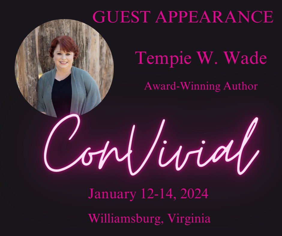 tempiewade's tweet photo. Excited to announce the first convention of 2024....and the first one for me, personally, since 2022. It's good to be back, baby!

#convivial #williamsburgva #scificonvention #writersoftwitter #writerslife #author #WritingCommunity #guestappearance #goodreadsauthors https://t.co/lwtIr3v3Wj