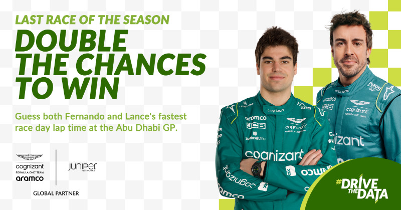 HPE_Networking's tweet photo. The engines are revving for the final showdown at @ymcofficial! 🤝 Join the excitement of the #AbuDhabiGP & take the #DriveTheData challenge. 🌟
Guess the fastest lap times for BOTH drivers & follow the steps in the comments for your chance to win signed caps.