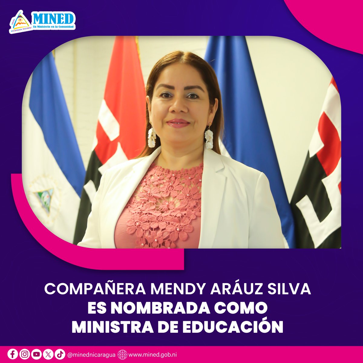 Compañera Mendy Aráuz Silva (@mendy_arauz) es nombrada como Ministra de Educación.