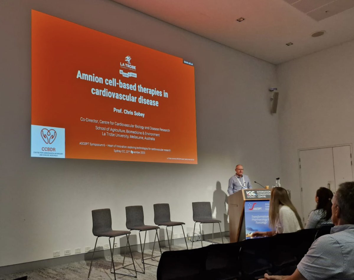 Our centre co-director Prof Chris Sobey spoke at #ASCEPT2023 in the "Heart of innovation: exploring technologies for cardiovascular research" symposium. He shares new and promising data on the use of amnion cell-based therapies to treat various cardiovascular diseases. <a href="/ASCEPTanz/">ASCEPT</a>