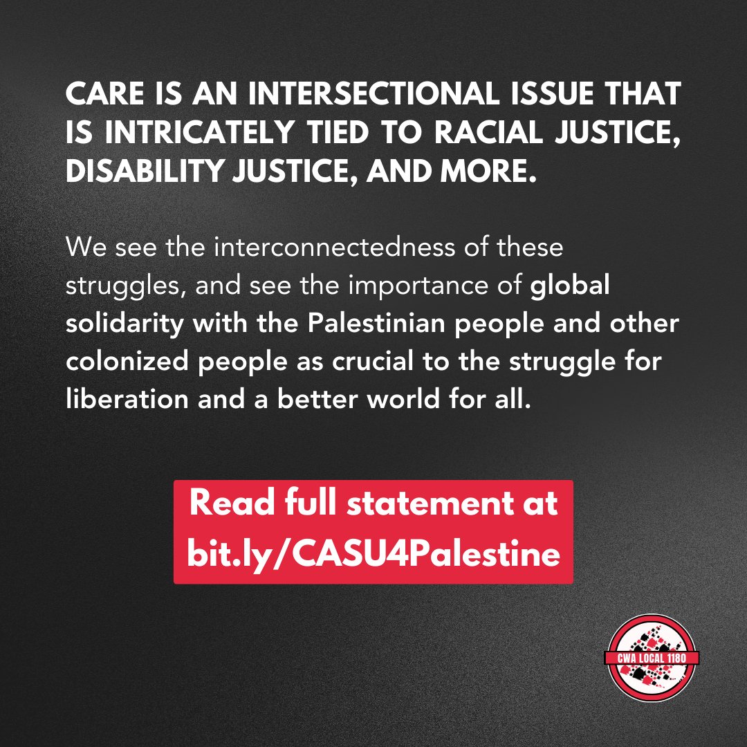 As a union of workers representing those who give and receive care, CASU joins the widespread calls from people around the world for an immediate ceasefire in Gaza, in solidarity with the Palestinian struggle. Our full statement: bit.ly/CASU4Palestine