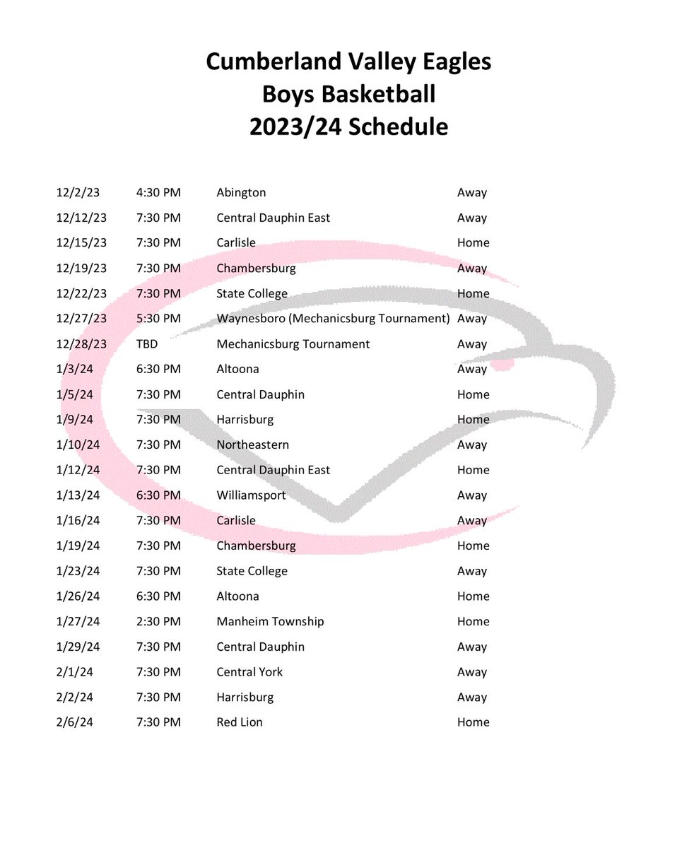 Introducing the 2023-2024 Cumberland Valley Eagles Varsity!