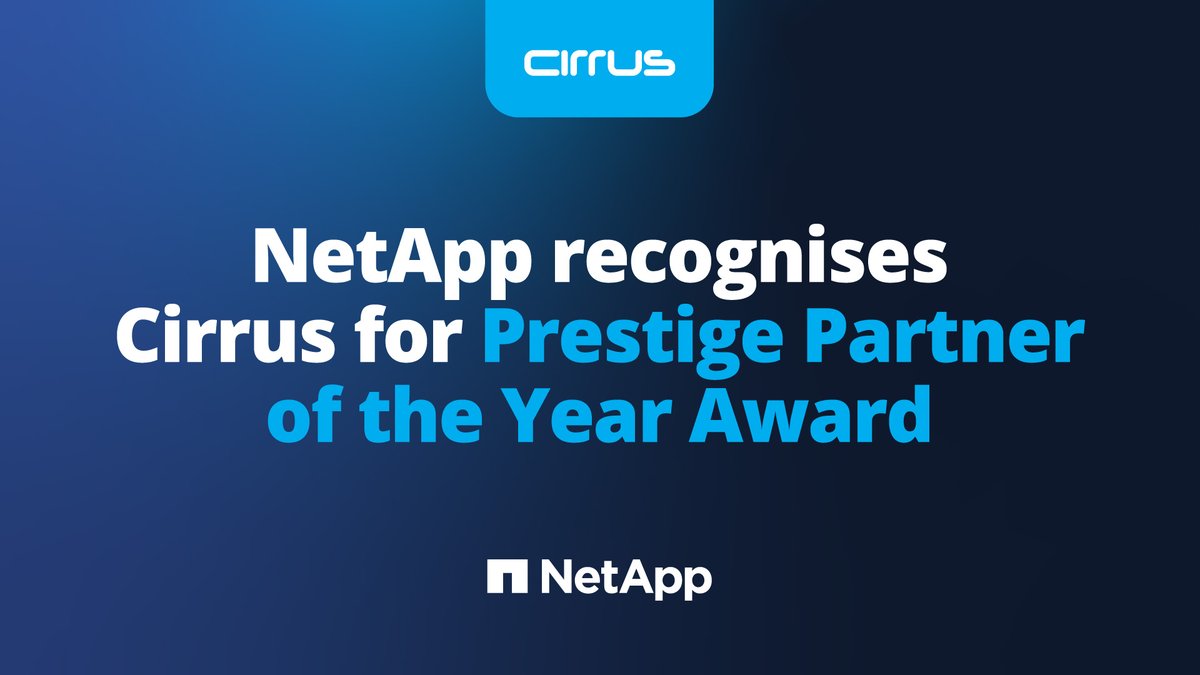 Cirrusnetworks's tweet photo. NetApp has recognised Cirrus Networks with the Prestige Partner of the Year Award for the top performer in Australia and New Zealand.
Read more:
CRN: https://t.co/bAsfpwK06u
ARN: https://t.co/pCaXhqJ1ah
#cirrusnetworks #netapp https://t.co/mZ2mzkZ6O9
