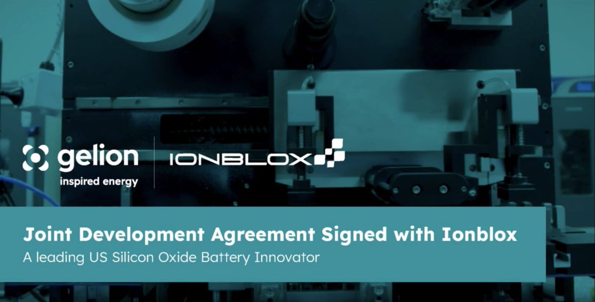 Gelion Signs Joint Development Agreement with <a href="/ionblox_/">Ionblox</a> : A Leading US Silicon Oxide Battery Innovator

Targeting Next-Generation Silicon Sulfur Cells for Global EV and Electric Aircraft Markets.

gelion.com/gelion-signs-j…