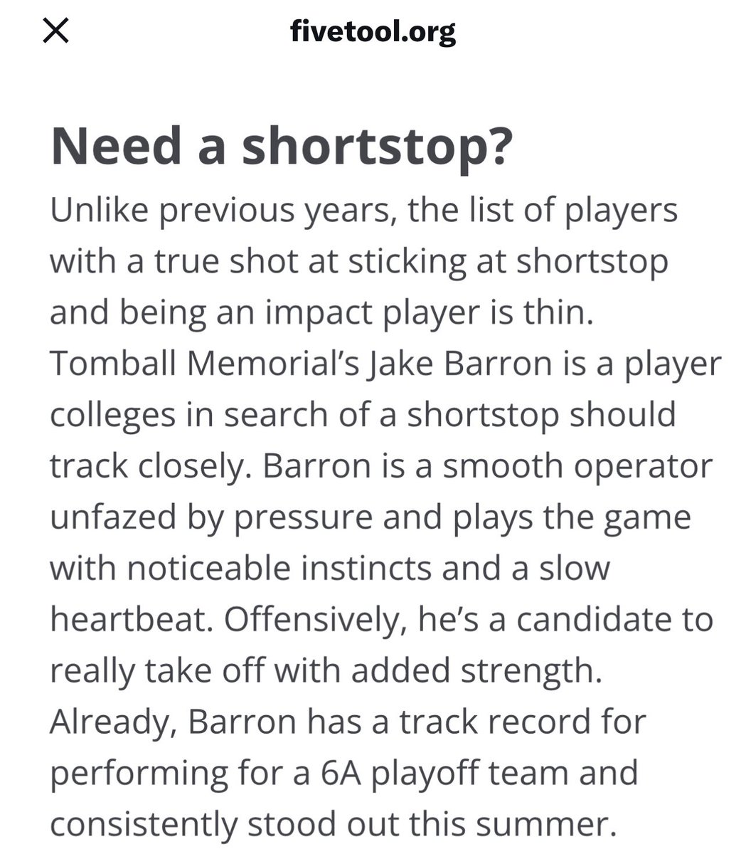 Jake Barron (@jakebarron24) on Twitter photo Thanks <a href="/DustinLMcComas/">Dustin McComas</a> for the write up in the top 55 for class of 2025. Ready for baseball to start up again. Thanks <a href="/DustinLMcComas/">Dustin McComas</a> for the write up in the top 55 for class of 2025. Ready for baseball to start up again.