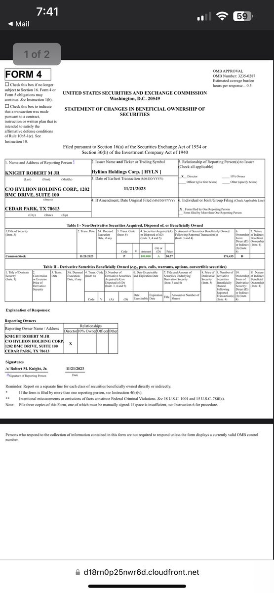 Strong_Bull1's tweet photo. Another BOD bought more HYLN shares!!!   Retailers selling, insiders buying. https://t.co/8NBzGCEbTU