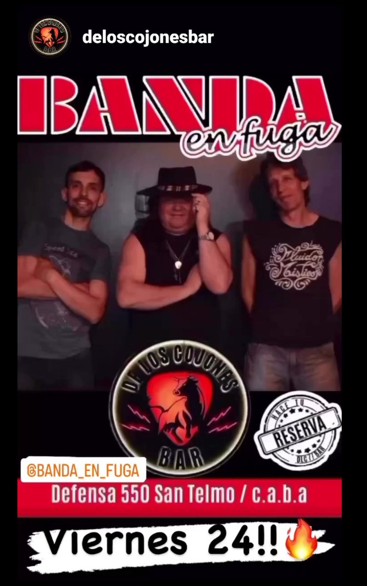 bandaenfuga's tweet photo. HOLA AMIGOS: reserven por mensaje al Instagram del local.
los esperamos . ❤
Reviví los clásicos de rock desde la década del '60 en adelante.
De LosCojones Bar   
#rock #LiveMusic
#guitarra #BandaEnVivo #BandaEnFuga  #Salida https://t.co/5cRrAiAqTz