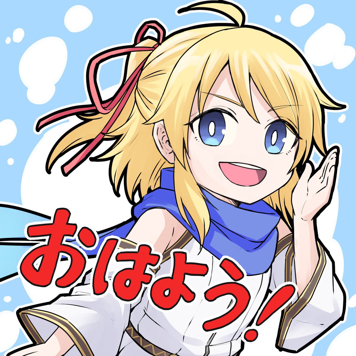 blue scarf blue eyes scarf blonde hair solo ribbon hair ribbon  illustration images