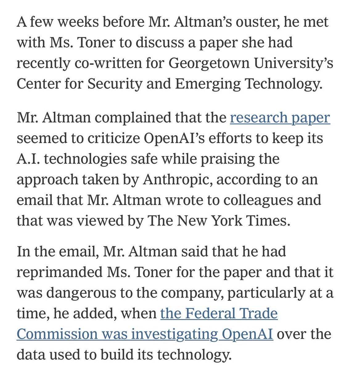Appears Helen Toner was instrumental in removing Altman from the board No mention of Adam in the article
