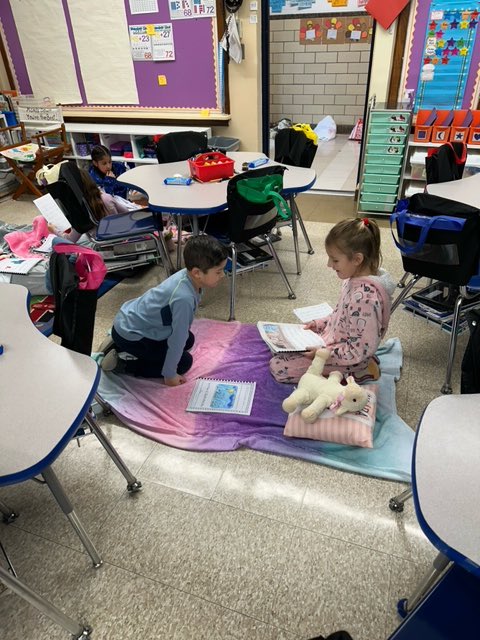 CenterGroveES's tweet image. Mrs. Howey’s class celebrated all their hard work today with “Nighttime Narratives.” It was a big slumber party as they cozied up to share their writing. So fun!