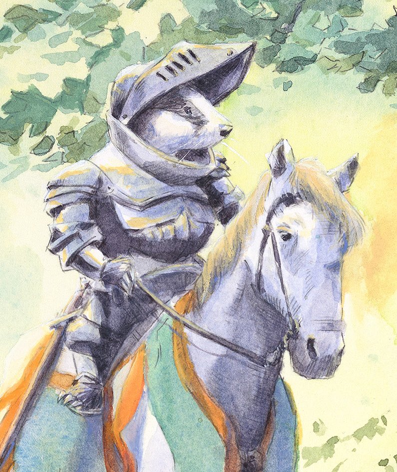 Done! Sir Gawaine. #watercolorillustration #kingarthur #fantasyart whimsical art #watercolor #gawaine #badger #animalart