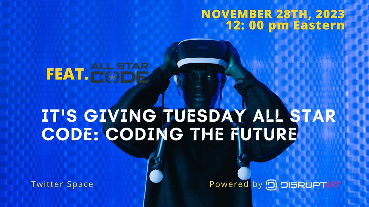 Rob Richardson (@robforohio) on Twitter photo It's the holiday season and Giving Tuesday is approaching.
We @DisruptArt are proud to support <a href="/AllStarCode/">All Star Code</a>'s first digital collection.
All proceeds go to <a href="/AllStarCode/">All Star Code</a> to help black and Latino youth obtain careers in tech. Join us
🔗 x.com/i/spaces/1vAGR… It's the holiday season and Giving Tuesday is approaching.
We @DisruptArt are proud to support <a href="/AllStarCode/">All Star Code</a>'s first digital collection.
All proceeds go to <a href="/AllStarCode/">All Star Code</a> to help black and Latino youth obtain careers in tech. Join us
🔗 x.com/i/spaces/1vAGR…