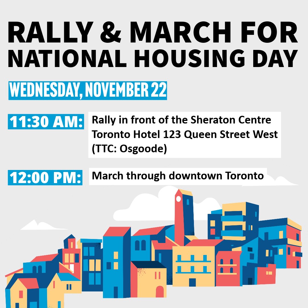 PVNews1's tweet photo. In Toronto on November 22? Come to the Rally and March for Housing - 11:30 AM at the Sheraton Centre Hotel  #onpoli #HousingCrisis #OnLab https://t.co/GBpRTJ1GBF