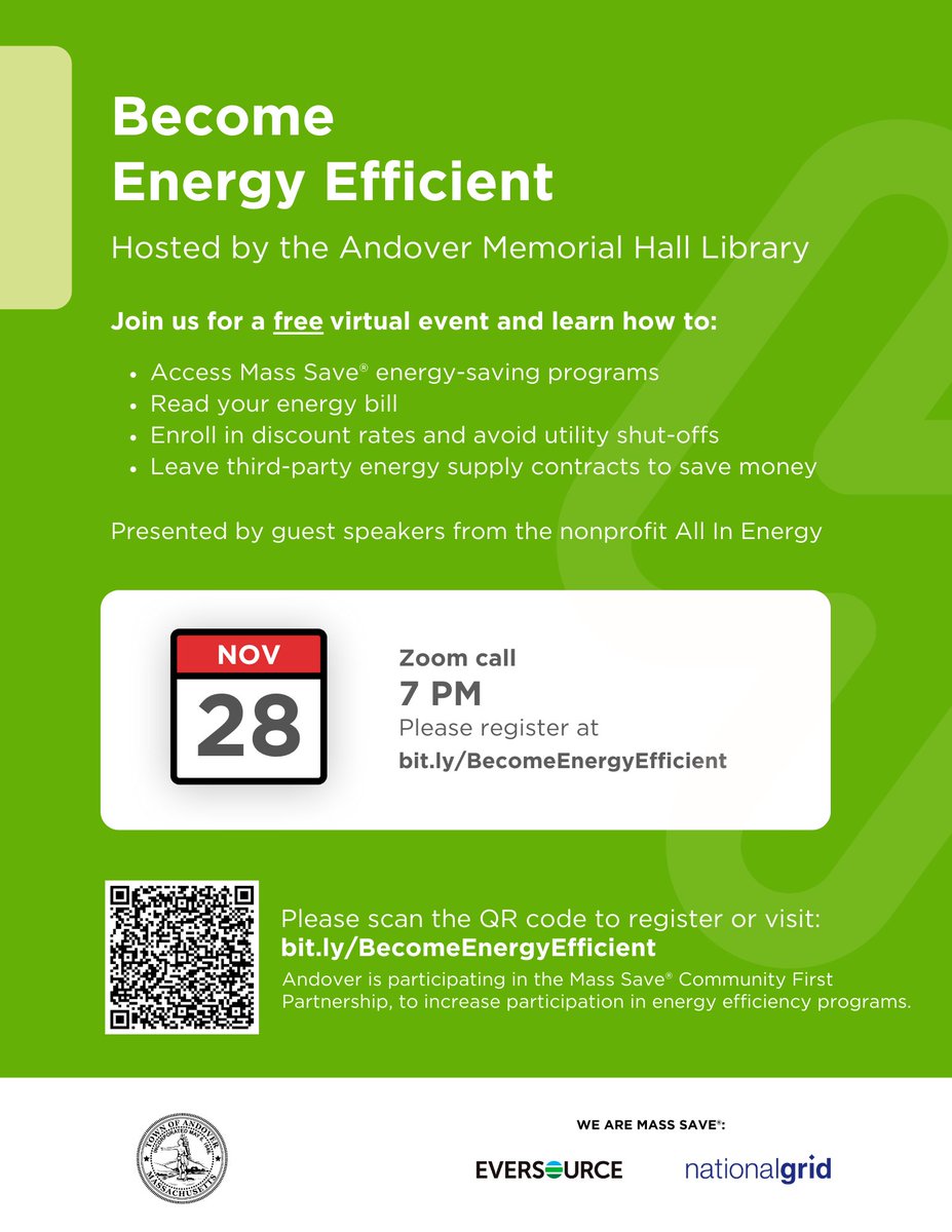 Brrr.. Utility costs just went up for the winter season. Register now to learn how to save on your bills at the free Energy Efficiency Virtual event next Tuesday at 7p!