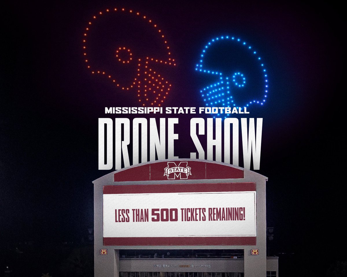 𝐇𝐀𝐋𝐅𝐓𝐈𝐌𝐄 𝐎𝐍 𝐓𝐇𝐔𝐑𝐒𝐃𝐀𝐘 Drone Show at Davis Wade 🤩 🎟️ » hailst.at/FBvOMTix #HailState🐶 x @HailStateFB