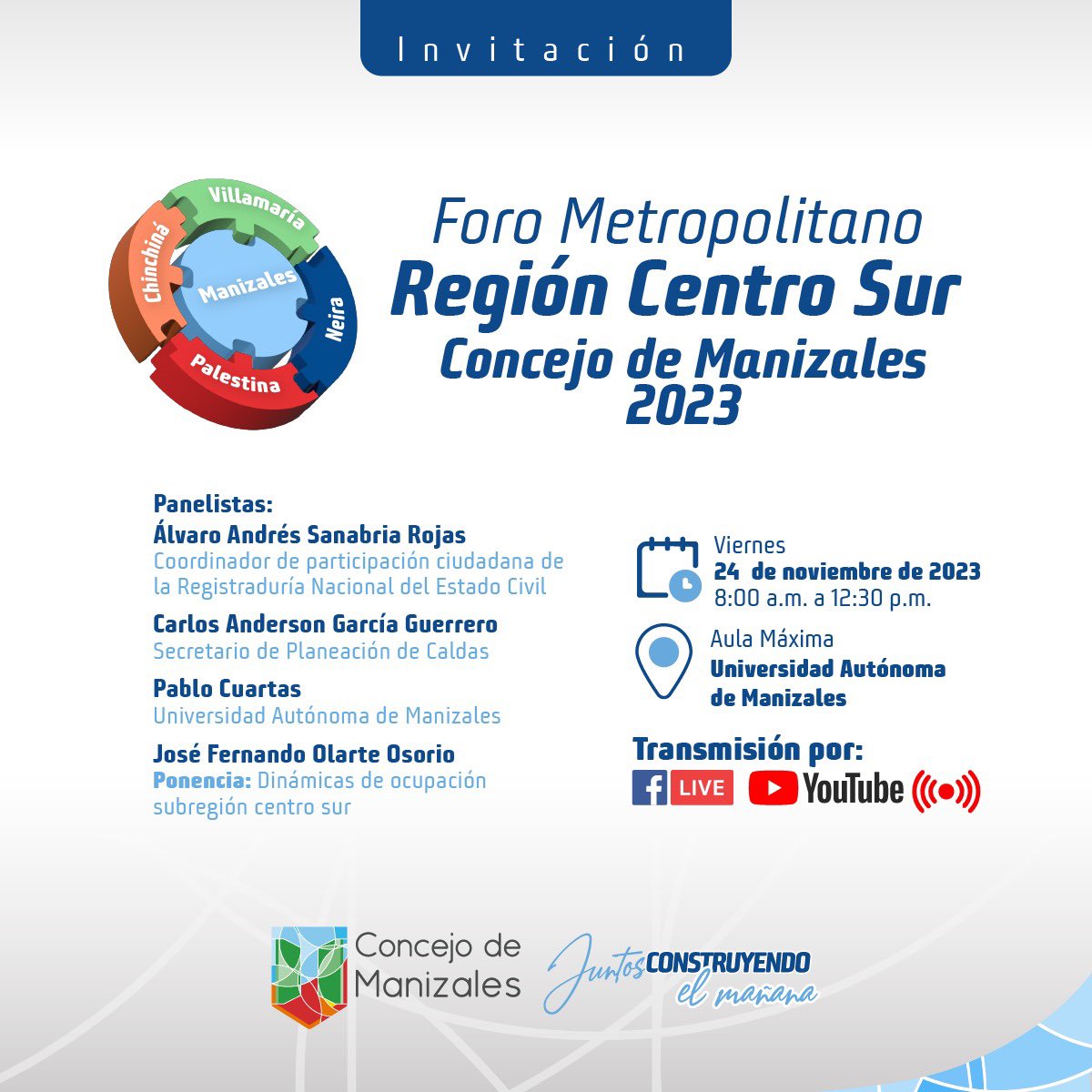 ConcejodeMzles's tweet photo. El Concejo de Manizales se ha planteado generar un espacio de integración y discusión propositiva para hablar acerca de la conformación del #ÁreaMetropolitana Centro Sur, la cual estaría conformada por Manizales, Chinchiná, Palestina, Neira y Villamaría. https://t.co/JsHuexHeGD