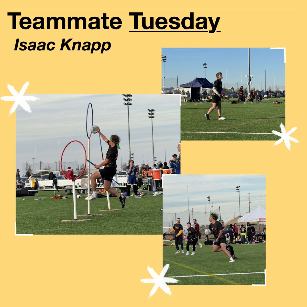 Our next featured player is rookie Isaac Knapp!

Number: 23

Position: Chaser

Years on team: 1

Major: Business Administration 

Favorite thing about Quadball: Traveling with the team

Favorite brand of cereal: Cap’n Crunch
