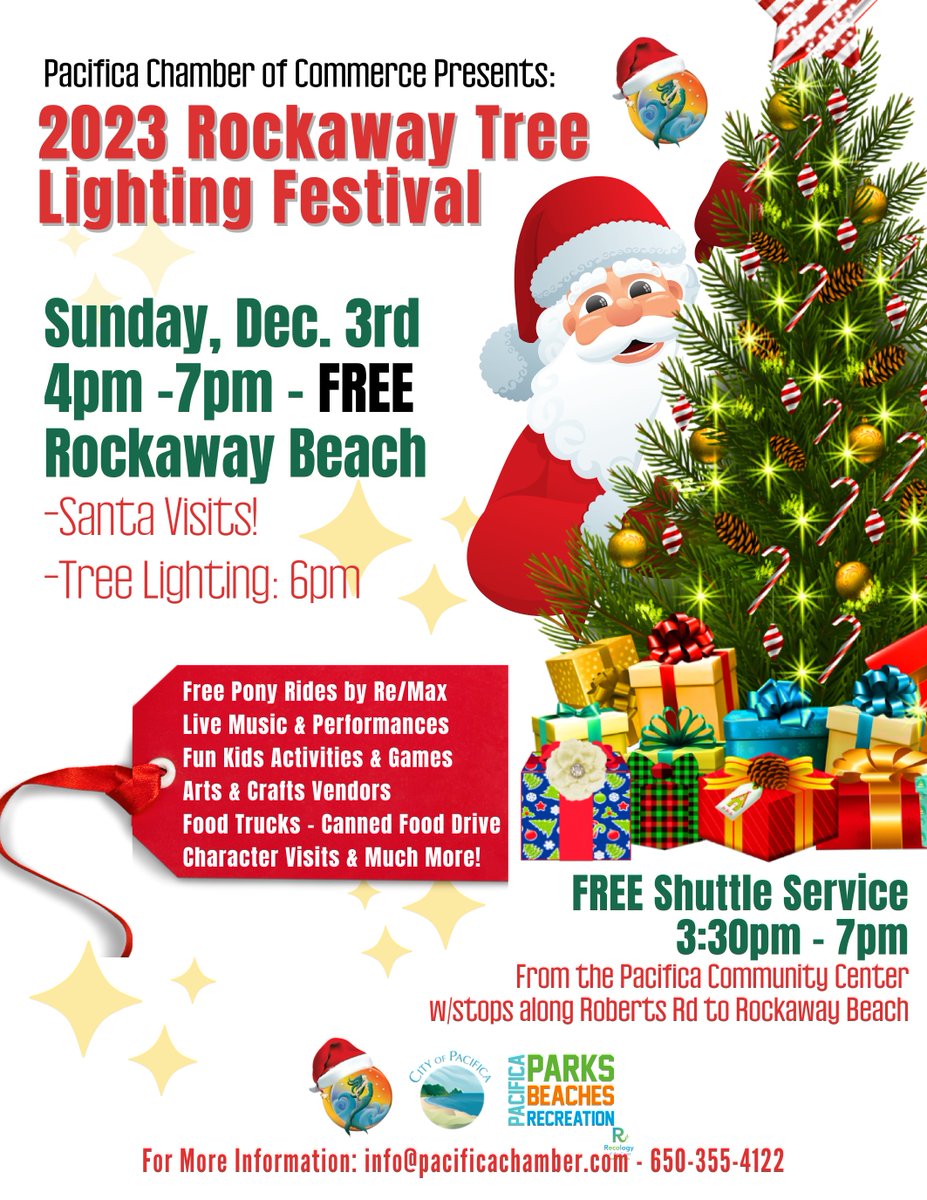 Come on out to the coast &amp; enjoy our annual Rockaway Tree Lighting Festival. Family fun for everyone!

#SANTA #foodtrucks #games #activities #santavisits #music #performances #holiday #holidayfestivities