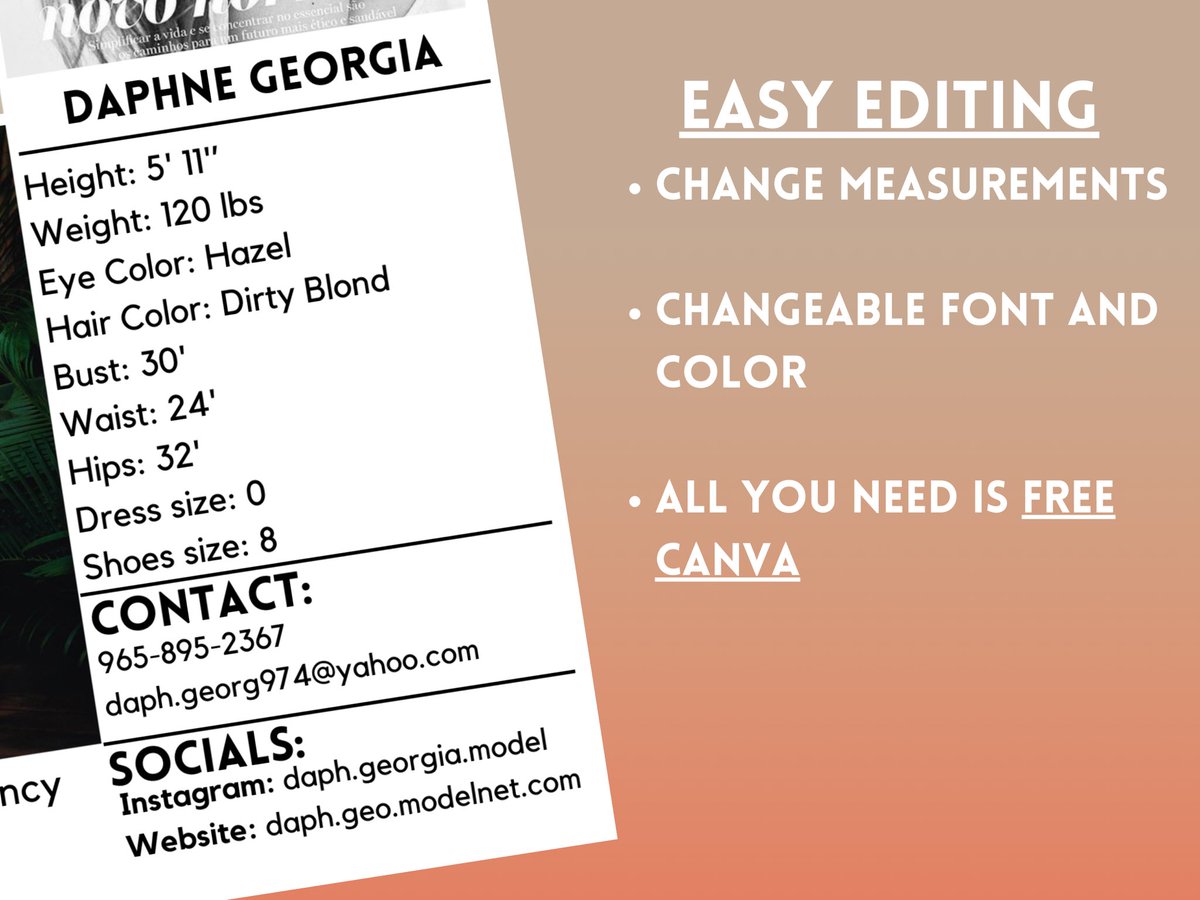 FlowTemplates's tweet image. Are you a model in need of professional comp card? 
Say less we have your back! 

Our businesses goal ✨ is to save you half the work when incorporating new tools into your business/passion projects! 

We create these templates by using Canva.