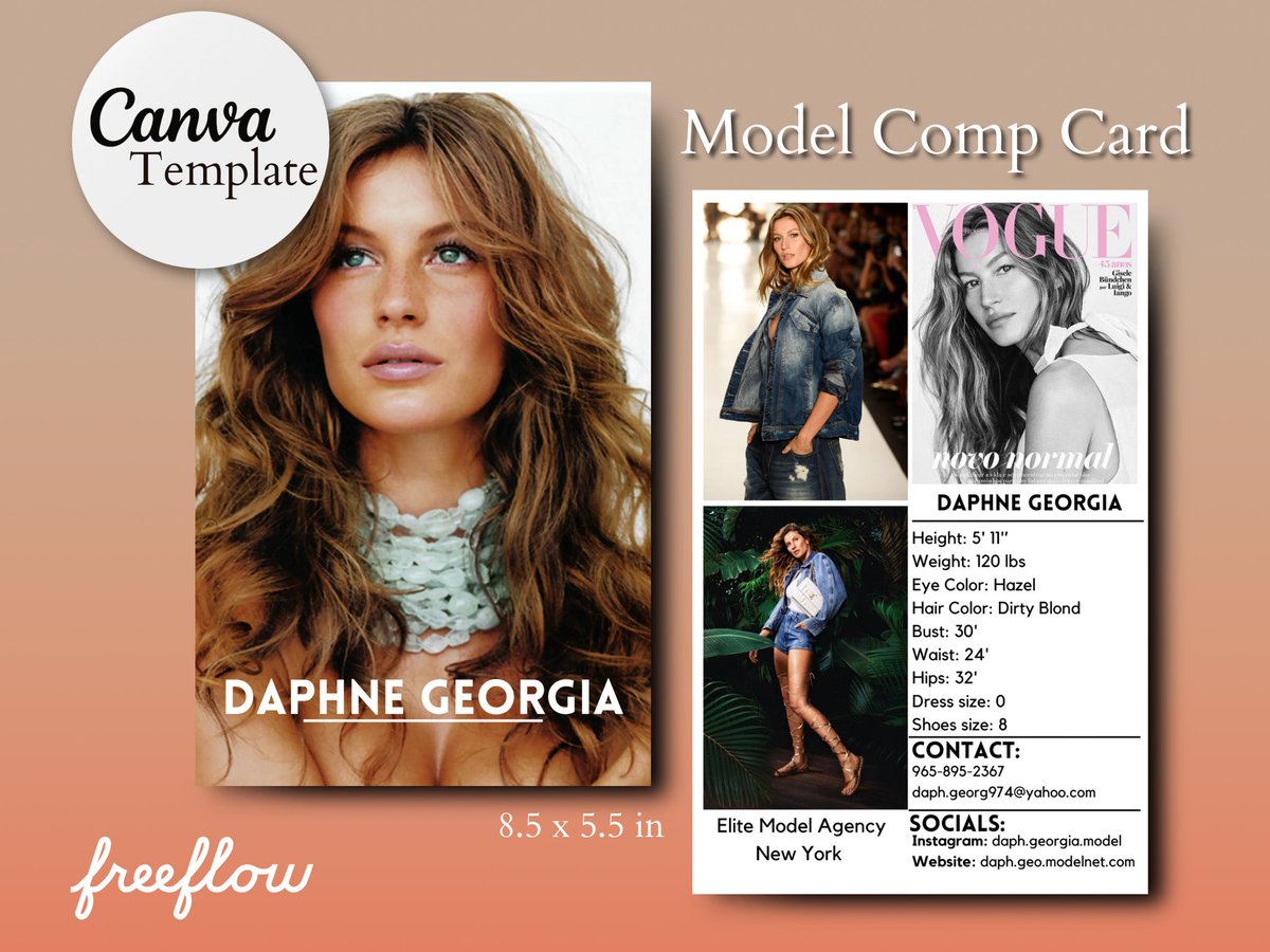 FlowTemplates's tweet image. Are you a model in need of professional comp card? 
Say less we have your back! 

Our businesses goal ✨ is to save you half the work when incorporating new tools into your business/passion projects! 

We create these templates by using Canva.