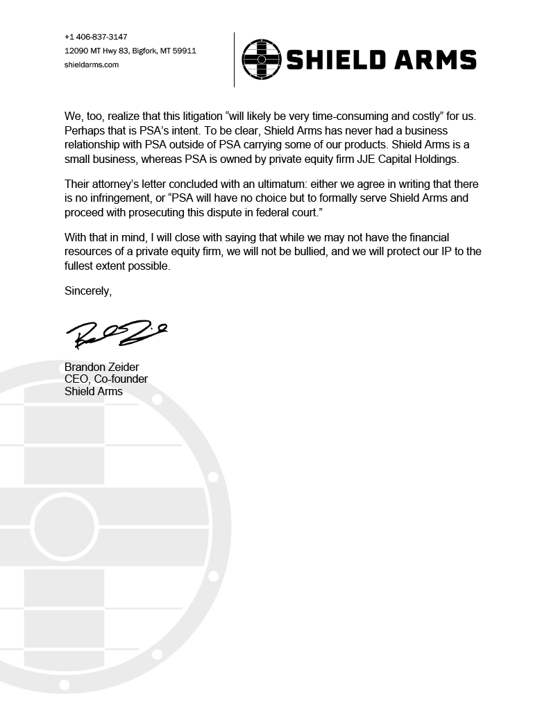 ShieldArms's tweet photo. Our statement regarding the complaint Palmetto State Armory filed against Shield Arms in federal district court last week. https://t.co/eLZHSOMHDA