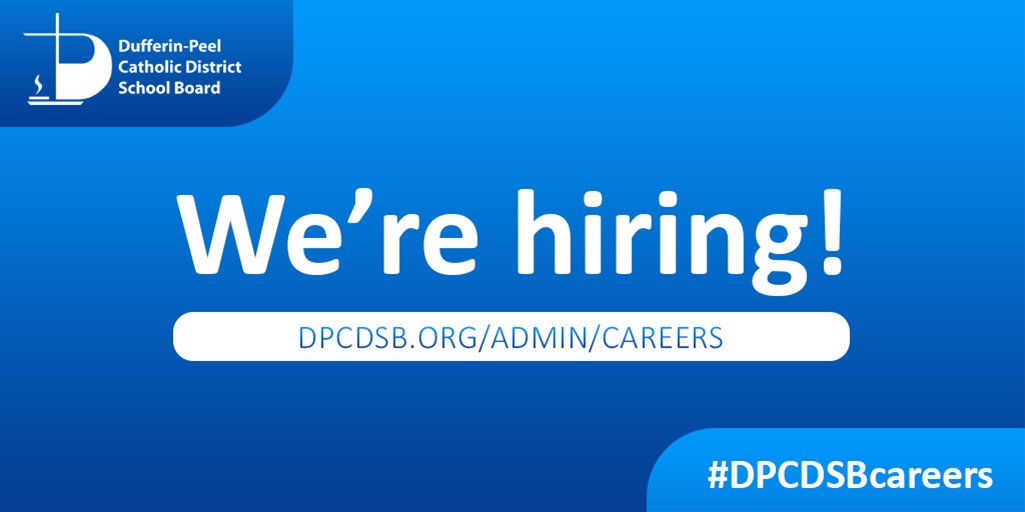 DPCDSB Careers (@dphrcareers) on Twitter photo #DPCDSB is actively recruiting for:
Child & Youth Workers
Psychologists
Speech Pathologists
Floater Custodians
Today send your resume & covering letter to
dpcareers@dpcdsb.org
For more information, visit: dpcdsb.org/admin/careers #DPCDSB is actively recruiting for:
Child & Youth Workers
Psychologists
Speech Pathologists
Floater Custodians
Today send your resume & covering letter to
dpcareers@dpcdsb.org
For more information, visit: dpcdsb.org/admin/careers