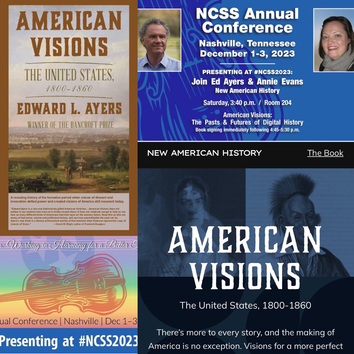 Hope to see everyone at #NCSS2023 next week in Nashville!🎸Join @edward_l_ayers and @MapM8ker on Saturday 3:40 pm -Room 204 for American Visions 📖🩷(book signing following!) OER resources @bunkhistory @UR_DSL @NCSSNetwork