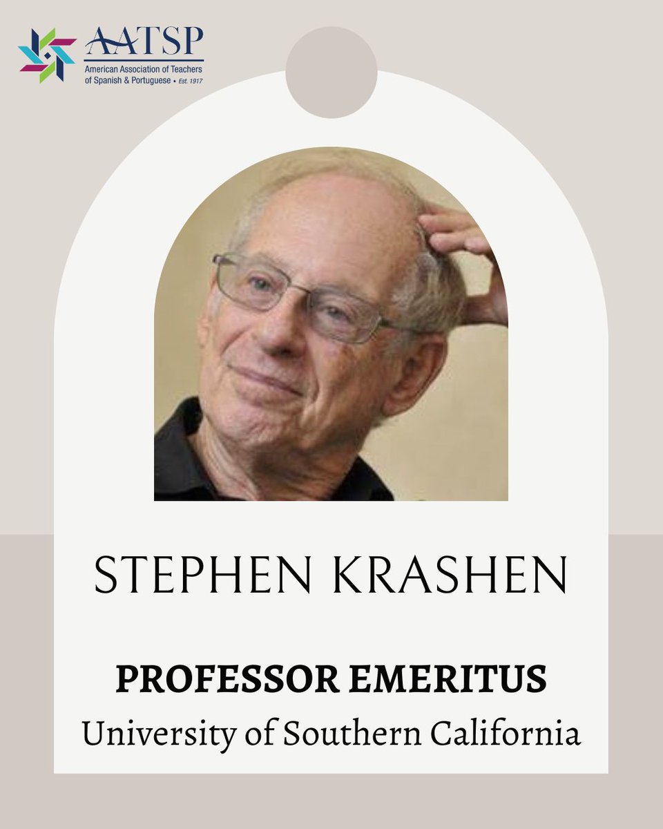 AATSPglobal's tweet image. We are proud to announce our first Keynote Speaker!

Stephen Krashen, Professor Emeritus from the University of Southern California, will be speaking at AATSP&apos;s 106th Annual Conference.

Click the link to learn more about AATSP&apos;s 106th Annual Conference:

buff.ly/3tIj8de