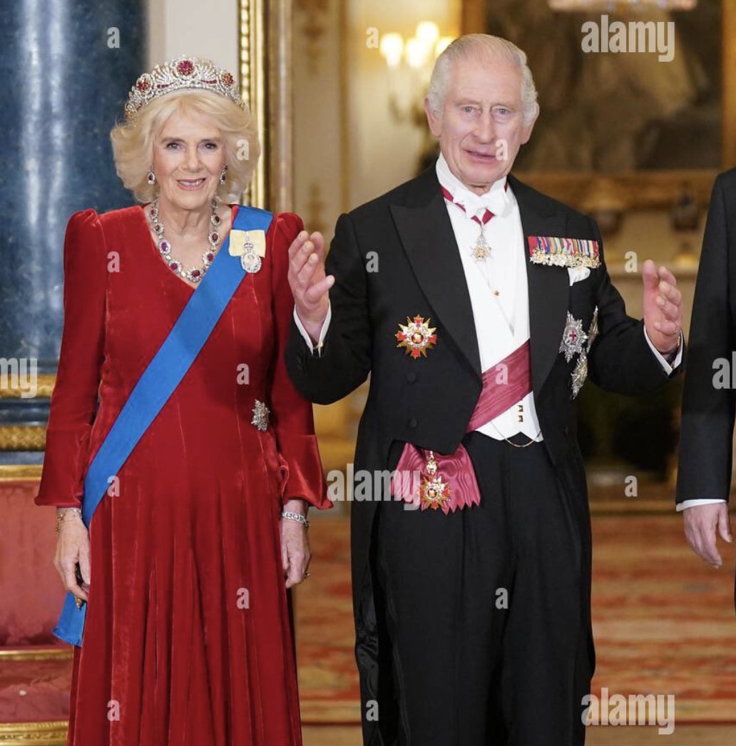 saadsalman719's tweet photo. Queen Camilla is wearing the Burmese Ruby Tiara and the Crown Ruby Necklace at tonight’s State Banquet at Buckingham Palace!

🔗https://t.co/Ny1fAbX2lP https://t.co/5HqzQ5u5Cl