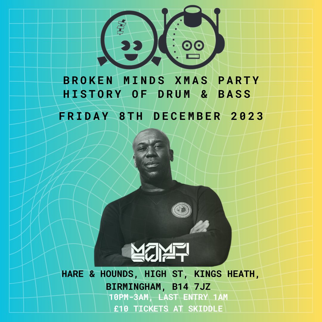 We go again… Broken Minds @hareandhounds Birmingham, Friday 8th December with @mampi_swift 👑 Intimate vibes with a big sound system 🥰 £10 tickets at Skiddle.🎫 skiddle.com/e/36697937