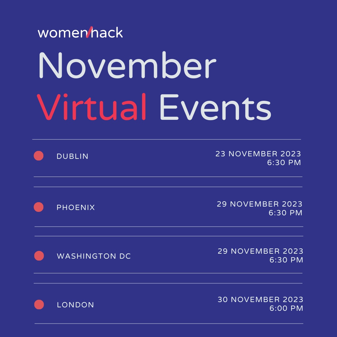 womenhack's tweet photo. This month, WomenHack brings you an array of virtual events designed to connect you with skilled professionals from around the globe. 
#TechLeadership #DigitalTransformation #STEMDiversity #TechCareerOpportunities #InclusiveTech https://t.co/qkhYIdfUz5
