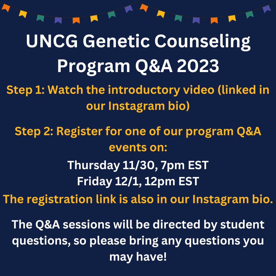 Prospective students and current applicants are invited to attend one of our virtual program Q&amp;A sessions! Please watch this video for an overview of UNCG’s program: youtu.be/UPDUkXn0PWI Then, sign up for one of our Q&amp;A sessions using this link! go.uncg.edu/gcinfosession
