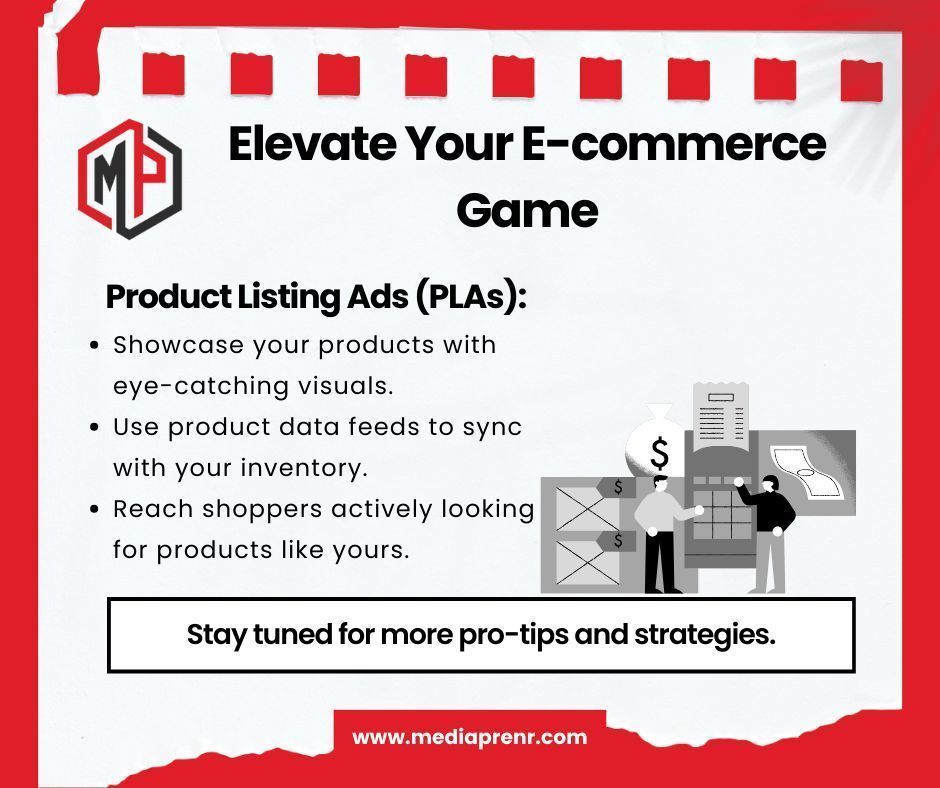 Elevate Your E-commerce Game with PPC!
 Product Listing Ads (PLAs):
Showcase your products.
Use product data feeds.
Reach shoppers actively.
Stay tuned for more! 
#EcommercePPC #ProductListingAds #DynamicRemarketing #DigitalMarketing #OnlineAdvertising