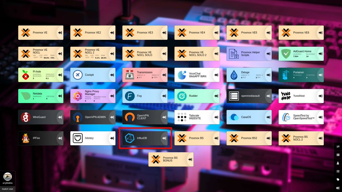 BlablaLinux's tweet image. Nouveau service ❗ Et oui, encore 😜
Serveur de métriques #InfluxDB pour le petit cluster Proxmox 🤙
Pour visualiser toutes ses données, #Grafana va bientôt faire son entrée 😎
Le deuxième petit et le grand, c&apos;est pour plus tard 😁