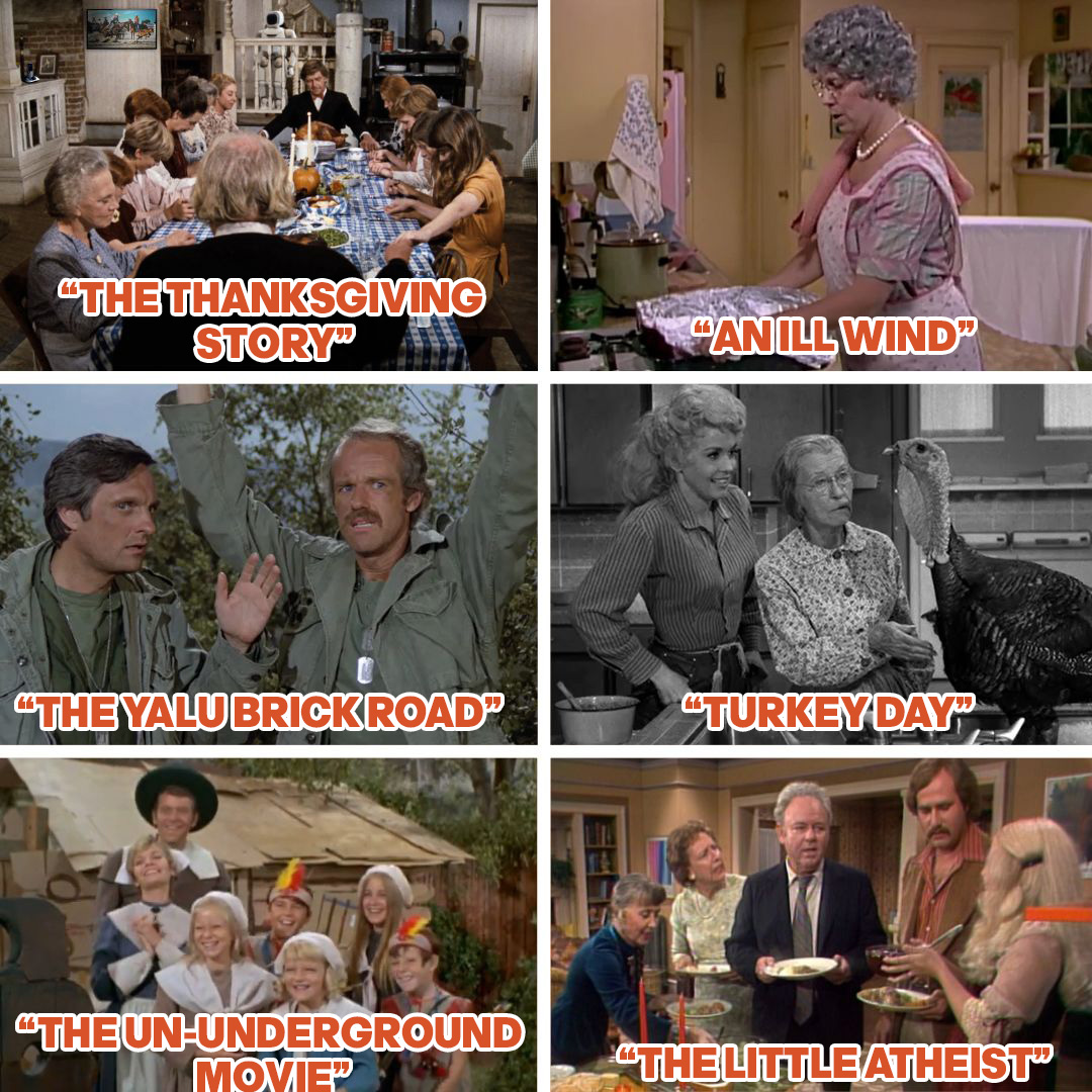 MeTV's tweet photo. These classic sitcoms cooked up extra-special treats for Turkey Days past! Which Thanksgiving episode is your favorite? 🦃🍽️⬇️

If your favorite episode isn't shown here, tell us what it is below! https://t.co/wpRzPf8Epa
