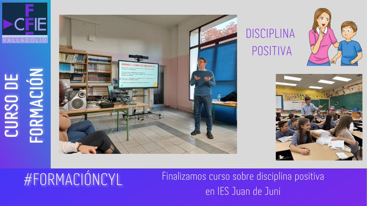 tecno_CFIEVA's tweet photo. Finalizamos el curso sobre disciplina positiva en @IES_JuandeJuni con Alejandro @cerebroyeducacion.
➡️Pactamos normas necesarias🤝
➡️Reuniones con alumnos para: 
- Ruedas de agradecimiento a alumn@s🫂
- Análisis problemas 🤔💡💪

@cfievalladolid @educacyl #FormacionCyL #InnovaCyL https://t.co/r7jEaXHFPp